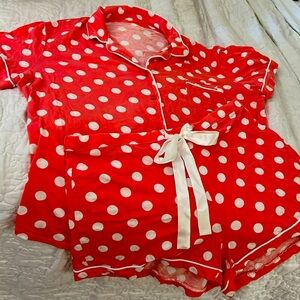 Nautica Pajama Set Short Sleeve top Matching Shorts Pink Poke a Dots Size L